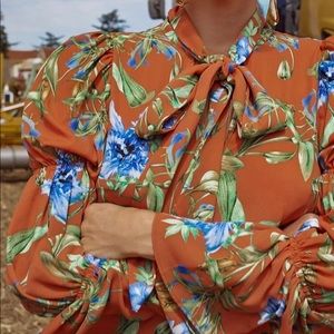 Tie Neck Gathered Sleeve Dress